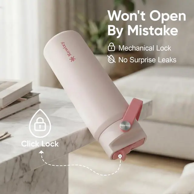 Alt view image 4 of 7 - 24 oz Insulated Water Bottle, Easy Slide Lid, Leak Proof, Keep Cold 24H, Fits in Car Cup Holder, Vacuum Insulated Tumbler, Metal Stainless Steel with Straw and Handle, Glimmer Pink