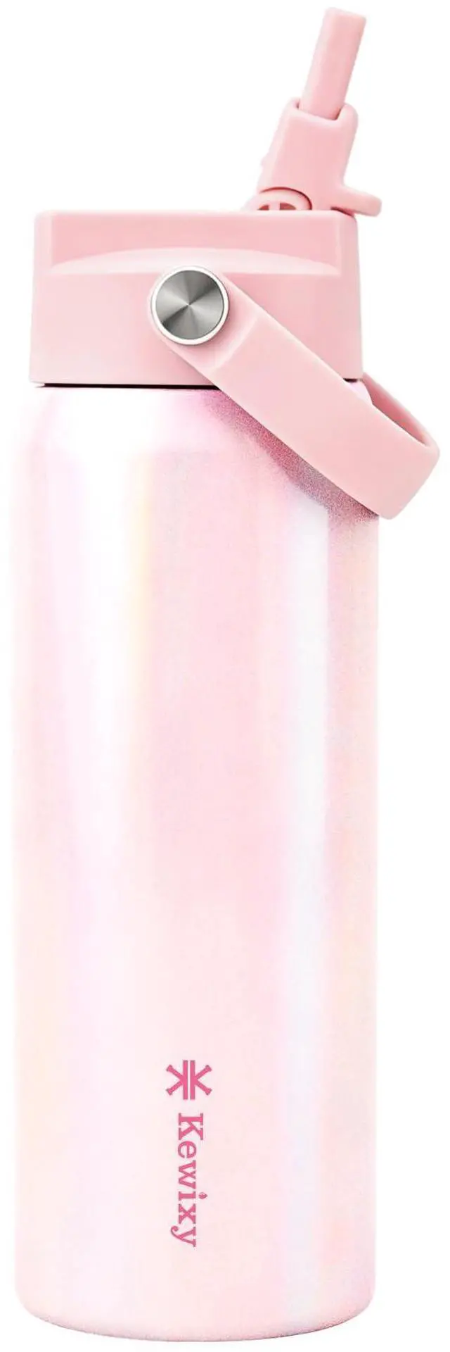 Main image of 24 oz Insulated Water Bottle, Easy Slide Lid, Leak Proof, Keep Cold 24H, Fits in Car Cup Holder, Vacuum Insulated Tumbler, Metal Stainless Steel with Straw and Handle, Glimmer Pink