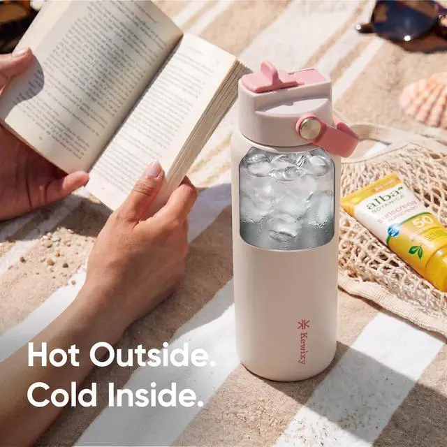 Alt view image 5 of 7 - 24 oz Insulated Water Bottle, Easy Slide Lid, Leak Proof, Keep Cold 24H, Fits in Car Cup Holder, Vacuum Insulated Tumbler, Metal Stainless Steel with Straw and Handle, Glimmer Pink