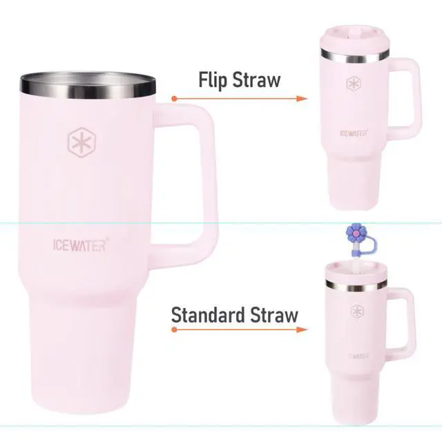 Alt view image 2 of 5 - 40 oz Tumbler with 2 Lids (Regular Straw and Flip Straw) | 100% Leak-proof Insulated Tumbler with Handle, Cup Holder Friendly, Stainless Steel Water Bottle, Secure Twist-Lock Straw