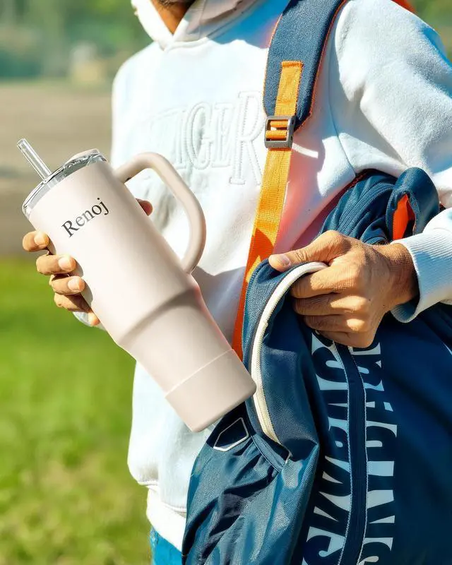 Alt view image 5 of 7 - Insulated Mug 100% Spill Resistant Insulated Water Bottle for Iced Coffee & Hot Drinks - Fits Car Cup Holder, Ideal Gift, 2 Straws & Silicone Boot - FlexSlide White 32 oz