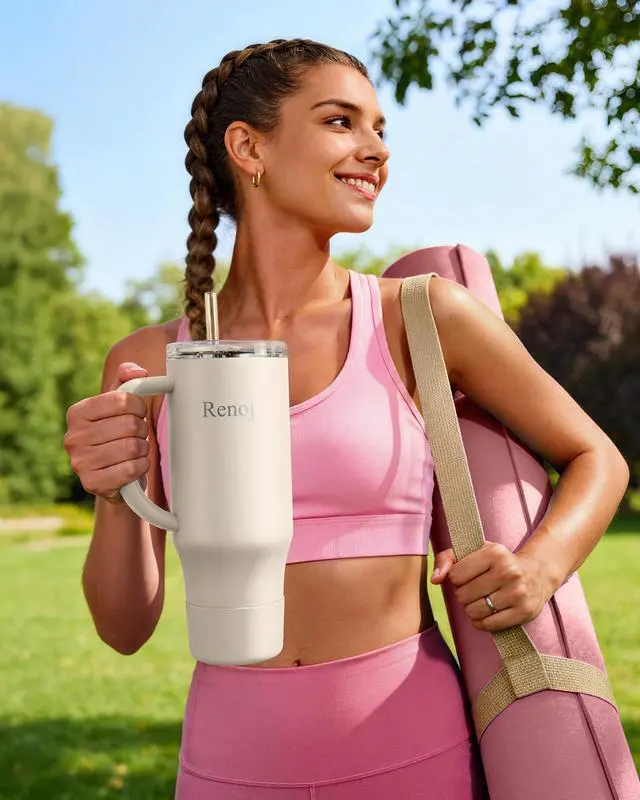Alt view image 3 of 7 - Insulated Mug 100% Spill Resistant Insulated Water Bottle for Iced Coffee & Hot Drinks - Fits Car Cup Holder, Ideal Gift, 2 Straws & Silicone Boot - FlexSlide White 32 oz