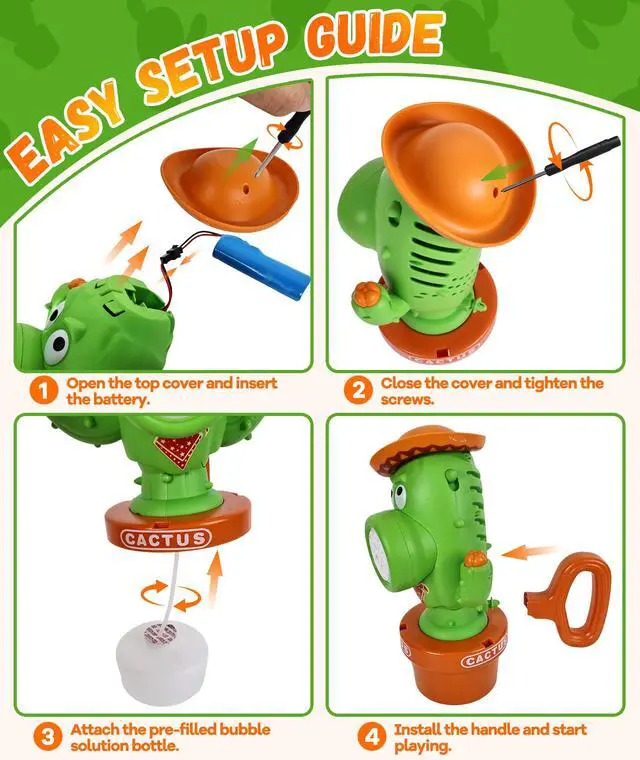 Alt view image 6 of 7 - Bubble Machine, Rechargeable Dancing Cactus Toy for Kids Ages 3+ | Automatic Bubble Blower with Music, Colorful Lights and Solution Included for Outdoor Summer Play, Parties and Birthday Gifts