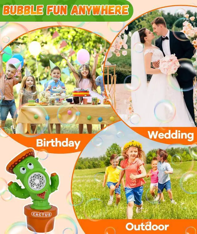 Alt view image 7 of 7 - Bubble Machine, Rechargeable Dancing Cactus Toy for Kids Ages 3+ | Automatic Bubble Blower with Music, Colorful Lights and Solution Included for Outdoor Summer Play, Parties and Birthday Gifts