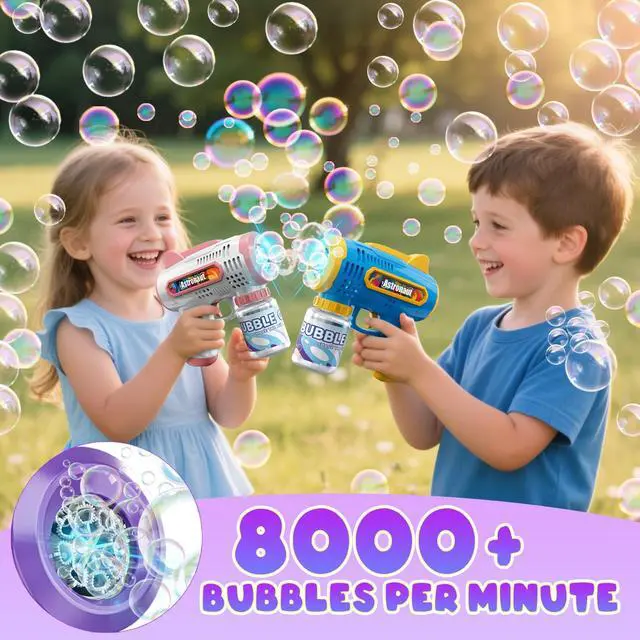 Alt view image 2 of 7 - 3 Pack Bubble Guns with Refill Solution, Automatic Bubble Machine | Bubbles Maker for Boys Girls, Birthday Party and Weddings, Outdoor Toys for Kids, Gifts for Age 3 4 5 6 7 8 Year Old Kid