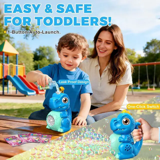 Alt view image 3 of 7 - Dinosaur Bubble Machine for Toddler: Automatic Blower with Lights, Large 150ML Tank & Powerful Motor - Produces 15,000+ Colorful Bubbles/Min for Magical Party, Birthday