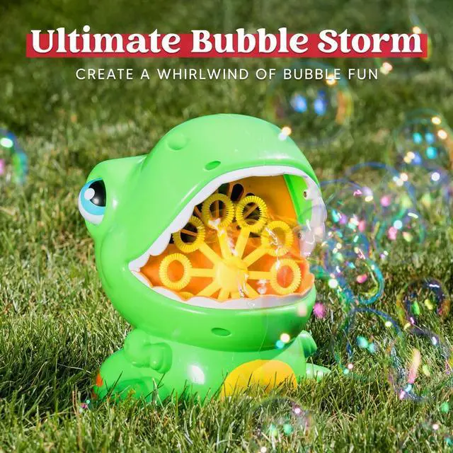 Alt view image 2 of 7 - Dinosaur Bubble Machine, Bubble Machine Gun Blower with Solutions for Kids, Summer Outdoor Indoor Toy, Dinosaur Party Favor, Kids Birthday Gift (Green)