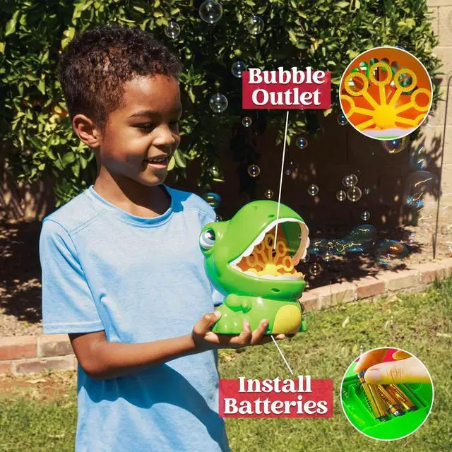 Alt view image 4 of 7 - Dinosaur Bubble Machine, Bubble Machine Gun Blower with Solutions for Kids, Summer Outdoor Indoor Toy, Dinosaur Party Favor, Kids Birthday Gift (Green)