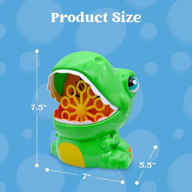 Alt view image 6 of 7 - Dinosaur Bubble Machine, Bubble Machine Gun Blower with Solutions for Kids, Summer Outdoor Indoor Toy, Dinosaur Party Favor, Kids Birthday Gift (Green)