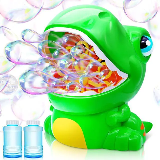 Alt view image 7 of 7 - Dinosaur Bubble Machine, Bubble Machine Gun Blower with Solutions for Kids, Summer Outdoor Indoor Toy, Dinosaur Party Favor, Kids Birthday Gift (Green)