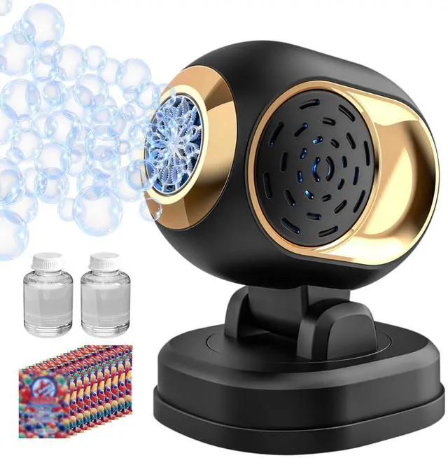 Main image of Automatic Bubble Machine Battery Operated for Kid Outdoor Toy, Black | Durable Bubble Blower Maker, LED Lights & Bubble Solution Kit, 150° Rotatable