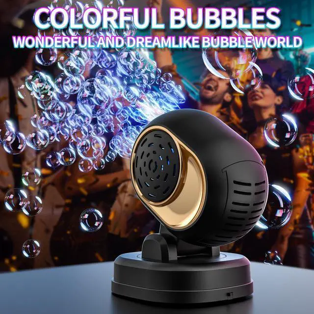Alt view image 2 of 7 - Automatic Bubble Machine Battery Operated for Kid Outdoor Toy, Black | Durable Bubble Blower Maker, LED Lights & Bubble Solution Kit, 150° Rotatable