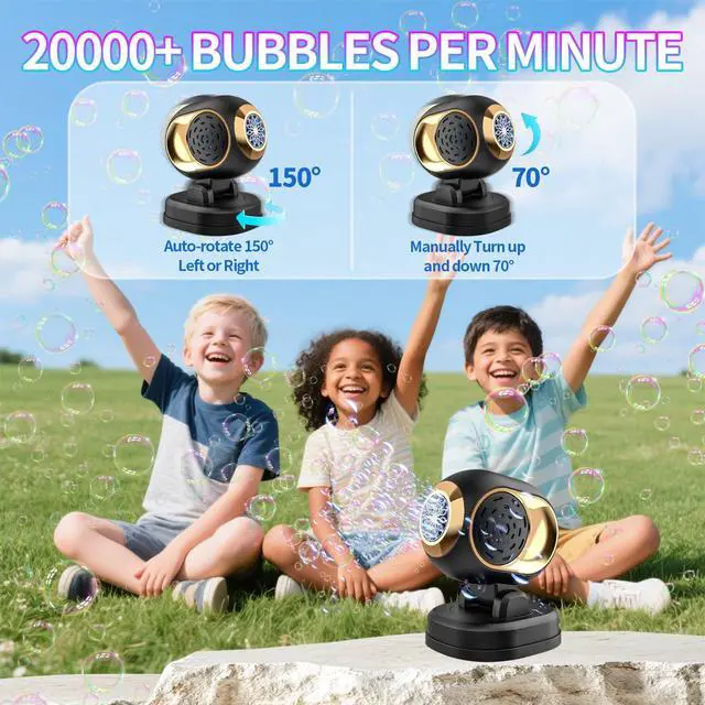 Alt view image 3 of 7 - Automatic Bubble Machine Battery Operated for Kid Outdoor Toy, Black | Durable Bubble Blower Maker, LED Lights & Bubble Solution Kit, 150° Rotatable