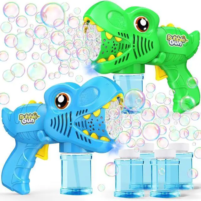 Main image of Kids Bubble Gun 2 Pack, Dino Bubble Machine for Toddlers Toys Gift | Automatic 13-Hole with 4 Solutions Bubbles Blower Maker Easter Basket Stuffers Christmas Valentines Gift for Boys Girls 3-10