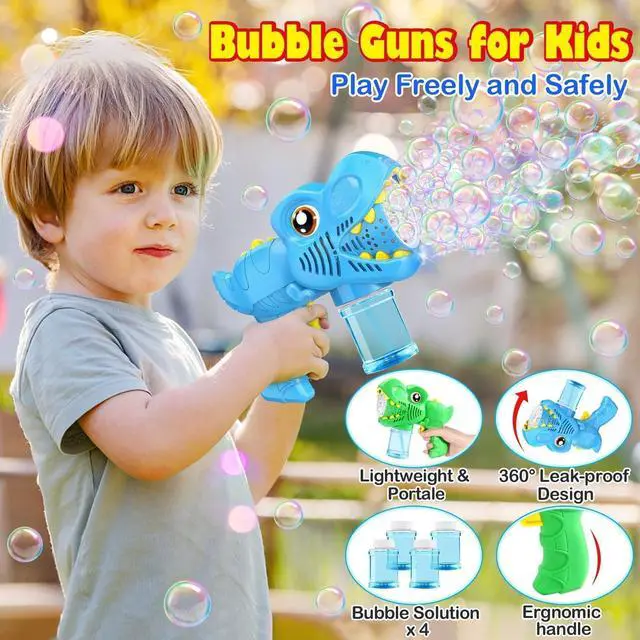 Alt view image 4 of 7 - Kids Bubble Gun 2 Pack, Dino Bubble Machine for Toddlers Toys Gift | Automatic 13-Hole with 4 Solutions Bubbles Blower Maker Easter Basket Stuffers Christmas Valentines Gift for Boys Girls 3-10
