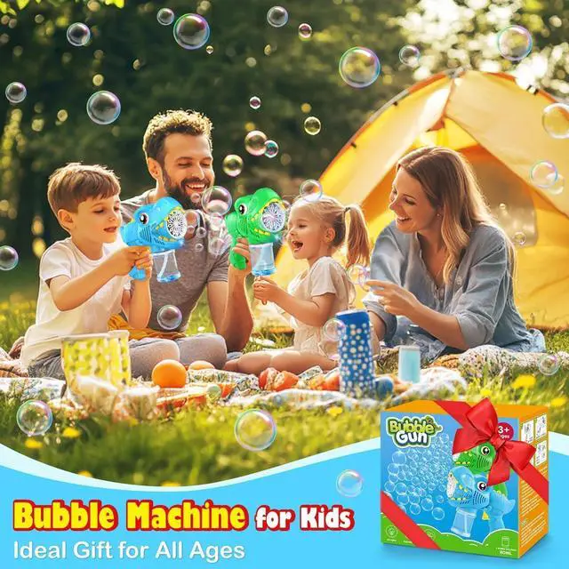 Alt view image 5 of 7 - Kids Bubble Gun 2 Pack, Dino Bubble Machine for Toddlers Toys Gift | Automatic 13-Hole with 4 Solutions Bubbles Blower Maker Easter Basket Stuffers Christmas Valentines Gift for Boys Girls 3-10