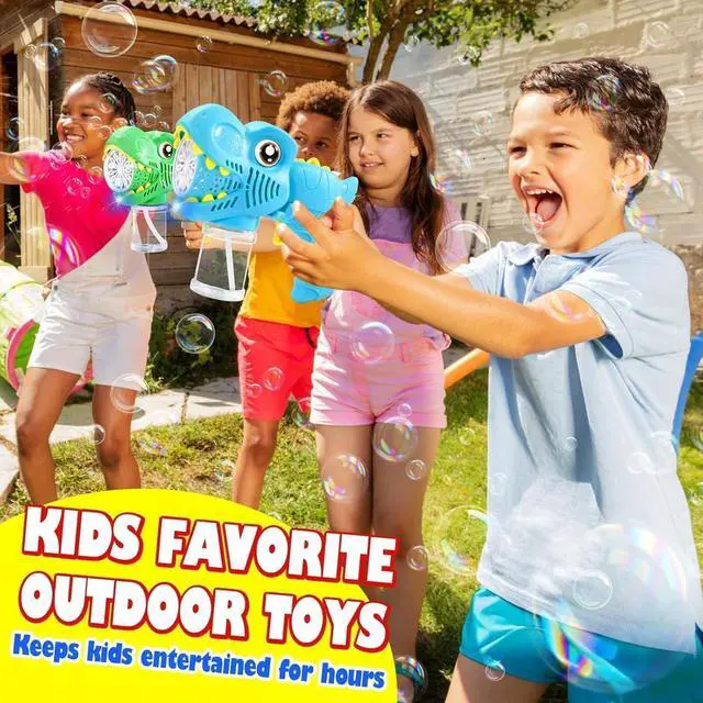 Alt view image 6 of 7 - Kids Bubble Gun 2 Pack, Dino Bubble Machine for Toddlers Toys Gift | Automatic 13-Hole with 4 Solutions Bubbles Blower Maker Easter Basket Stuffers Christmas Valentines Gift for Boys Girls 3-10