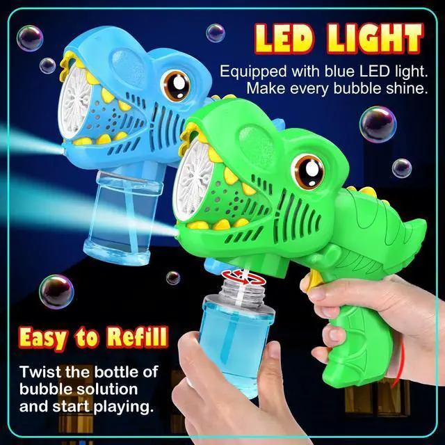 Alt view image 3 of 7 - Kids Bubble Gun 2 Pack, Dino Bubble Machine for Toddlers Toys Gift | Automatic 13-Hole with 4 Solutions Bubbles Blower Maker Easter Basket Stuffers Christmas Valentines Gift for Boys Girls 3-10