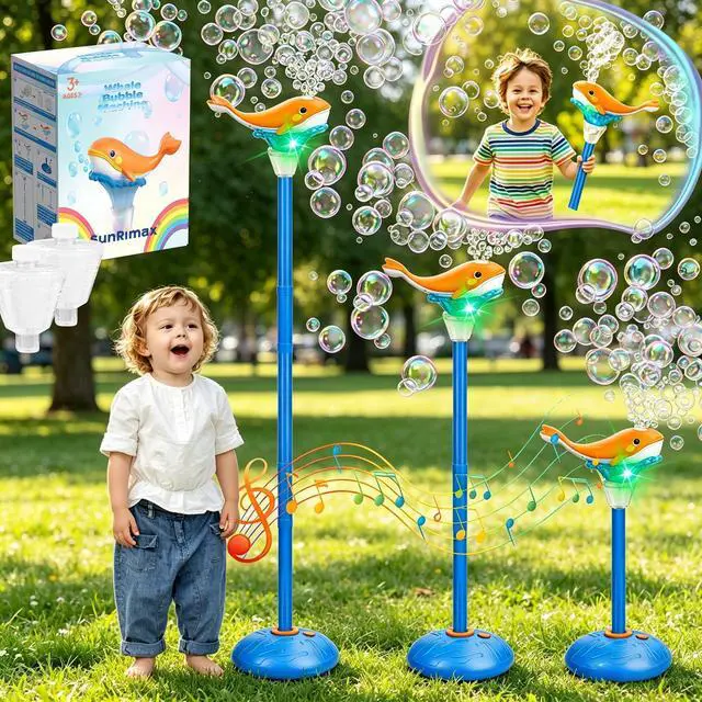 Main image of Standing Bubble Machine for Kids Outdoor, Whale Bubble Torch with Light Music Lamp, 47" Adjustable Height Automatic Bubble Blower Maker Tower Fountain for Party,Stand Up Outside Handheld Lanterns Toys