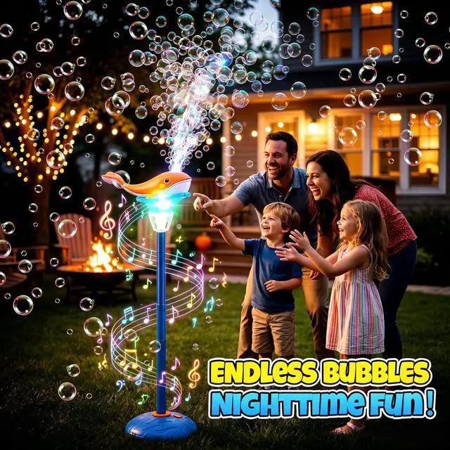 Alt view image 2 of 7 - Standing Bubble Machine for Kids Outdoor, Whale Bubble Torch with Light Music Lamp, 47" Adjustable Height Automatic Bubble Blower Maker Tower Fountain for Party,Stand Up Outside Handheld Lanterns Toys
