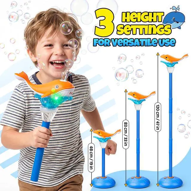 Alt view image 4 of 7 - Standing Bubble Machine for Kids Outdoor, Whale Bubble Torch with Light Music Lamp, 47" Adjustable Height Automatic Bubble Blower Maker Tower Fountain for Party,Stand Up Outside Handheld Lanterns Toys