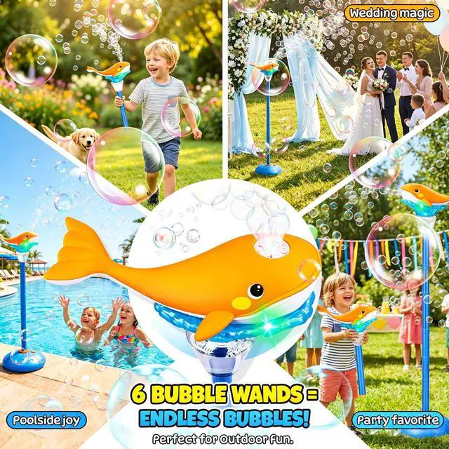 Alt view image 7 of 7 - Standing Bubble Machine for Kids Outdoor, Whale Bubble Torch with Light Music Lamp, 47" Adjustable Height Automatic Bubble Blower Maker Tower Fountain for Party,Stand Up Outside Handheld Lanterns Toys