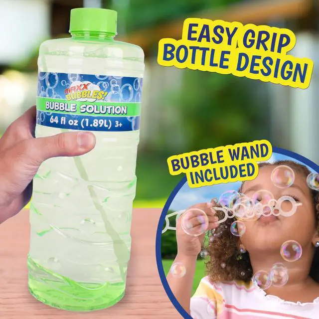 Alt view image 3 of 6 - Bubble Solution 64 oz - Non-Toxic - 3+ Years | Includes Wand, Easy Grip Bottle, For Machines And Wands, 11 in Tall, 4.2 lb, Ages 36 Months Up, Holiday Theme
