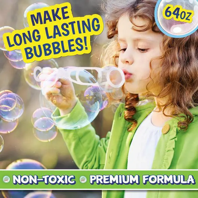 Alt view image 5 of 6 - Bubble Solution 64 oz - Non-Toxic - 3+ Years | Includes Wand, Easy Grip Bottle, For Machines And Wands, 11 in Tall, 4.2 lb, Ages 36 Months Up, Holiday Theme