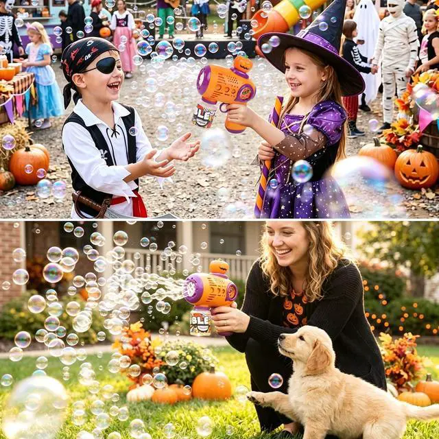 Alt view image 2 of 7 - Halloween Bubble Gun for KidsPumpkin Bubble Wand Machine Gun Blaster Boo Basket Stuffers for Halloween Party Favors Outdoor Toys Birthday GiftsBatteries Not Included
