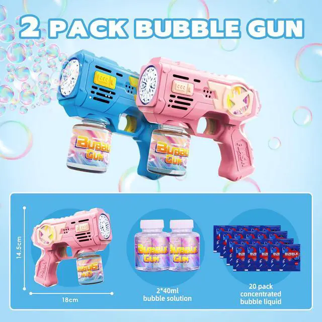 Alt view image 2 of 6 - Bubble Gun Toys for 3+ Year Old Kids Boys Girls, LED 2 Pack Automatic Bubble Machine with Bubble Solution, Summer Outdoor Kids Toys for Ages 3-4,4-6,5-7, Birthday Party Gifts for 3 4 5 6 7 8 Year Old