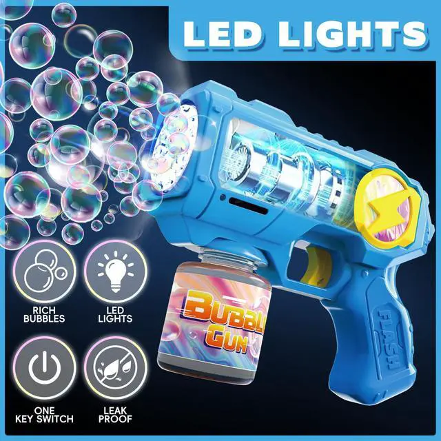 Alt view image 3 of 6 - Bubble Gun Toys for 3+ Year Old Kids Boys Girls, LED 2 Pack Automatic Bubble Machine with Bubble Solution, Summer Outdoor Kids Toys for Ages 3-4,4-6,5-7, Birthday Party Gifts for 3 4 5 6 7 8 Year Old
