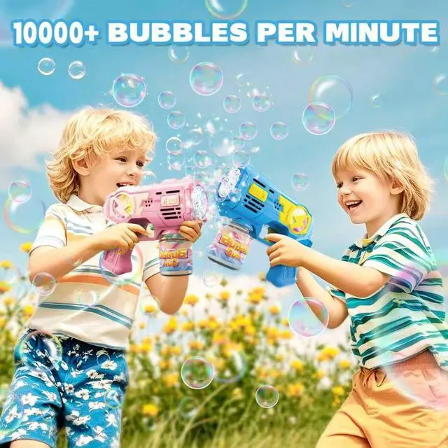 Alt view image 6 of 6 - Bubble Gun Toys for 3+ Year Old Kids Boys Girls, LED 2 Pack Automatic Bubble Machine with Bubble Solution, Summer Outdoor Kids Toys for Ages 3-4,4-6,5-7, Birthday Party Gifts for 3 4 5 6 7 8 Year Old