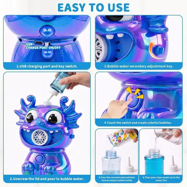 Alt view image 7 of 7 - Automatic Bubble Machine for Kids & Toddler, No Spill Bubbles Blower with Colorful Solution & Type-C Charge, Bubble Maker for Boy Girl Pet Indoor Outdoor Birthday Party Toy