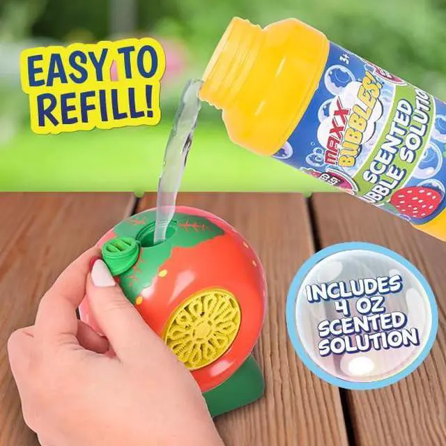Alt view image 3 of 6 - Mini Fruit Bubble Blowers with 4oz Scented Bubble Solution Bubble Makers for Kids, Battery Operated Bubble Machines - Strawberry, Watermelon, Orange, Pineapple, Receive One Style at Random