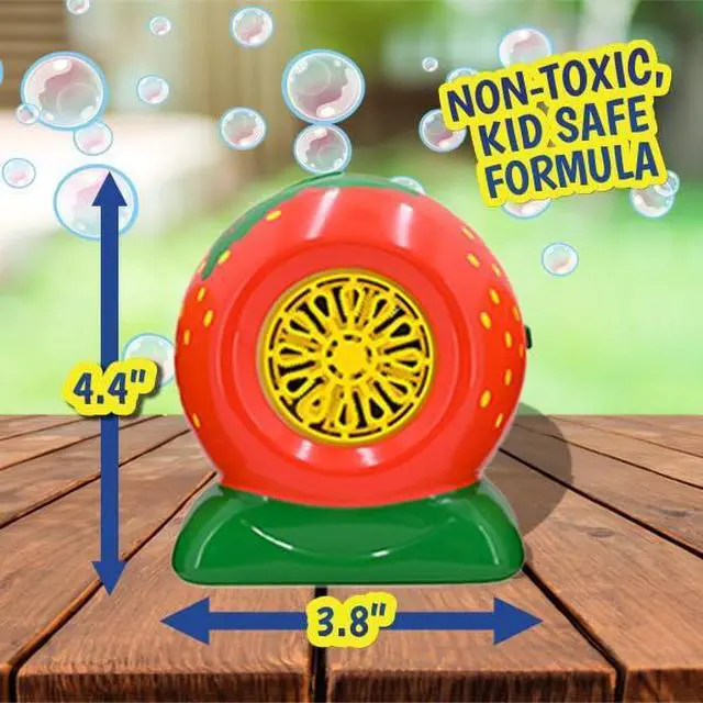Alt view image 5 of 6 - Mini Fruit Bubble Blowers with 4oz Scented Bubble Solution Bubble Makers for Kids, Battery Operated Bubble Machines - Strawberry, Watermelon, Orange, Pineapple, Receive One Style at Random