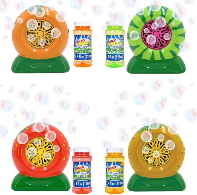 Main image of Mini Fruit Bubble Blowers with 4oz Scented Bubble Solution Bubble Makers for Kids, Battery Operated Bubble Machines - Strawberry, Watermelon, Orange, Pineapple, Receive One Style at Random