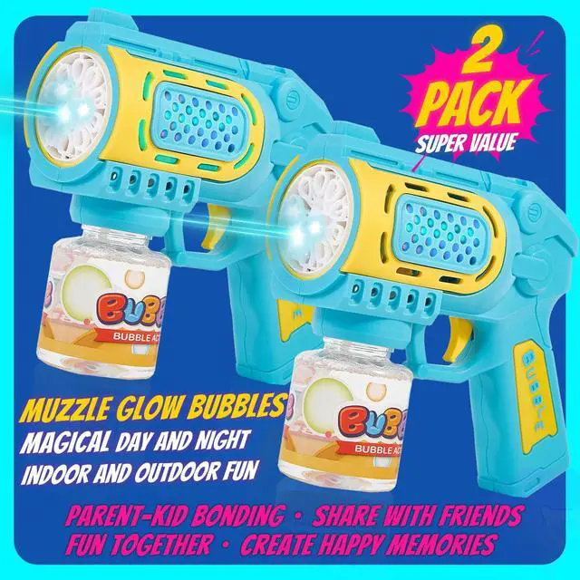 Alt view image 4 of 6 - 2 Pack Bubble Guns for Kids Ages 3-8, Outdoor Toys with Bubble Solution | VALUE 2-PACK BUBBLE GUNS: Includes bubble solution! Great outdoor summer toys and birthday gifts for boys and girls ages 3-8.