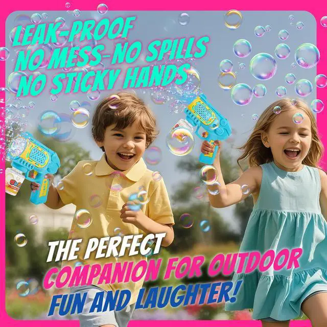 Alt view image 5 of 6 - 2 Pack Bubble Guns for Kids Ages 3-8, Outdoor Toys with Bubble Solution | VALUE 2-PACK BUBBLE GUNS: Includes bubble solution! Great outdoor summer toys and birthday gifts for boys and girls ages 3-8.