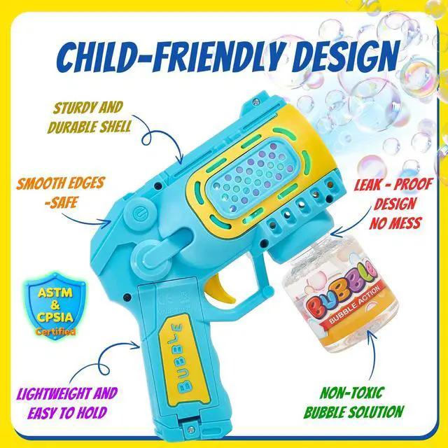 Alt view image 2 of 6 - 2 Pack Bubble Guns for Kids Ages 3-8, Outdoor Toys with Bubble Solution | VALUE 2-PACK BUBBLE GUNS: Includes bubble solution! Great outdoor summer toys and birthday gifts for boys and girls ages 3-8.