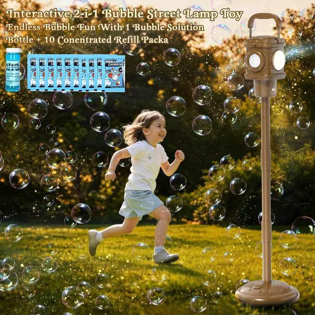 Alt view image 3 of 7 - Automatic Bubble Machine for Kids 3-5, Remote Control LED Street lamp Bubble Toy for Indoor House Outdoor Play, Summer Water Toys for Kids Boy Girl Birthday Party Gifts