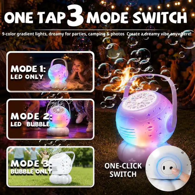 Alt view image 3 of 7 - Rechargeable Bubble Machine for Kids with 9Colors Cycling LED, 600ml Tank | 35000+ Big Bubbles/Min, Integrated USB-C Charge, Outdoor Toys Gift Bubble Maker for Toddler 1-3, Birthday, Parties, Wedding