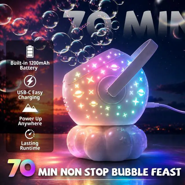 Alt view image 6 of 7 - Rechargeable Bubble Machine for Kids with 9Colors Cycling LED, 600ml Tank | 35000+ Big Bubbles/Min, Integrated USB-C Charge, Outdoor Toys Gift Bubble Maker for Toddler 1-3, Birthday, Parties, Wedding