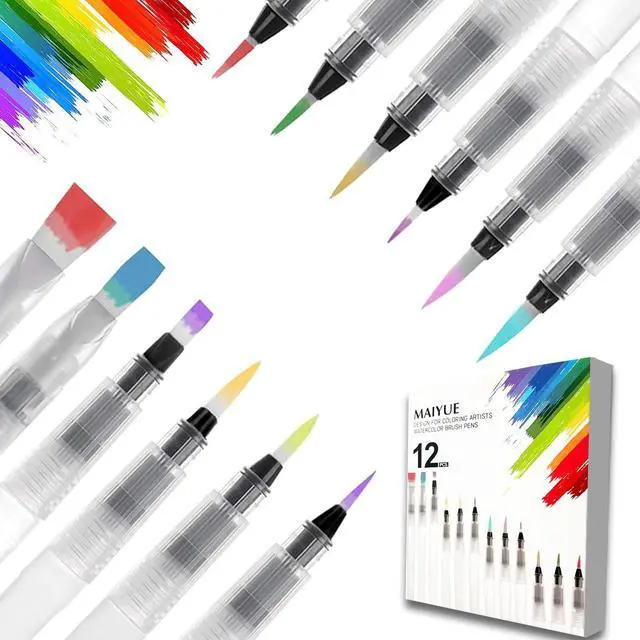 Main image of 12 PCS Watercolor Brushes, Refillable Water Brush Pens, Watercolor Painting with Assorted Tips Ink and Water Brush Pens for Paints, Artists, Painting, Calligraphy, Watercolors Painting Supplies