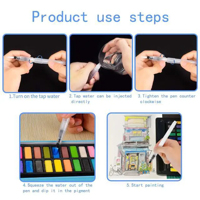 Alt view image 4 of 7 - 12 PCS Watercolor Brushes, Refillable Water Brush Pens, Watercolor Painting with Assorted Tips Ink and Water Brush Pens for Paints, Artists, Painting, Calligraphy, Watercolors Painting Supplies