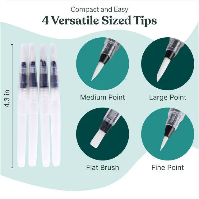 Alt view image 5 of 7 - Watercolor Brush Pens Set of 4 Refillable Water Pens for Artists | Leakproof brush tips for blending, calligraphy & adult coloring; portable paint brush set; art gift for adults & beginners