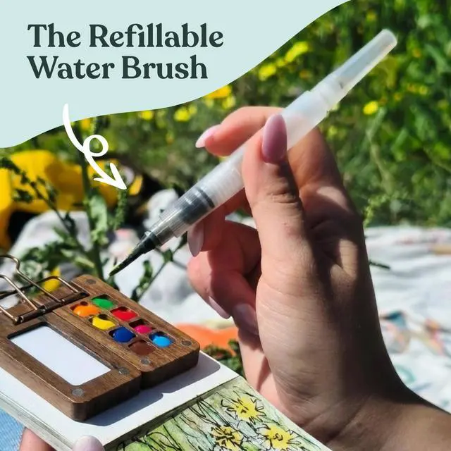 Alt view image 2 of 7 - Watercolor Brush Pens Set of 4 Refillable Water Pens for Artists | Leakproof brush tips for blending, calligraphy & adult coloring; portable paint brush set; art gift for adults & beginners