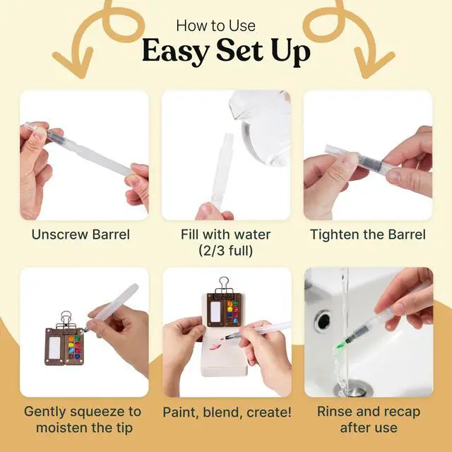 Alt view image 6 of 7 - Watercolor Brush Pens Set of 4 Refillable Water Pens for Artists | Leakproof brush tips for blending, calligraphy & adult coloring; portable paint brush set; art gift for adults & beginners