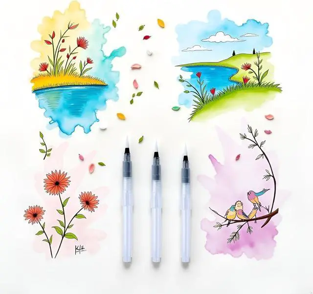 Alt view image 2 of 6 - 3Pcs Set Watercolor Brush Pens Set with Refillable Tips for Professional Drawing and Painting Tools