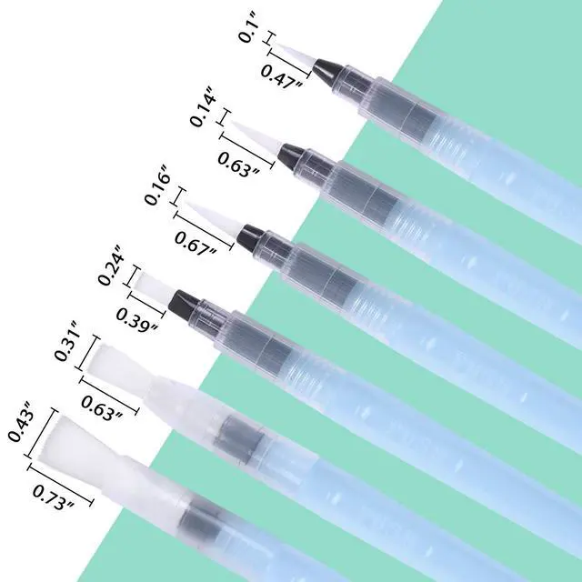 Alt view image 3 of 7 - 6 Pcs Refillable Watercolor Brush Pens, 3 Point Tips, 3 Flat Tips | Water Color Brush Pen Set with Water Reservoir - Water Soluble Colored Pencil & Powdered Pigment Paint - Light Blue