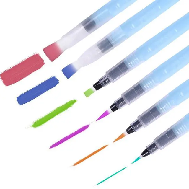 Alt view image 2 of 7 - 6 Pcs Refillable Watercolor Brush Pens, 3 Point Tips, 3 Flat Tips | Water Color Brush Pen Set with Water Reservoir - Water Soluble Colored Pencil & Powdered Pigment Paint - Light Blue